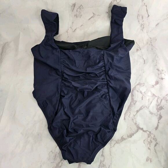 J Crew Swim 22 3X Blue One Piece Square Neck Ruched Bikini Coverage - Picture 5 of 14